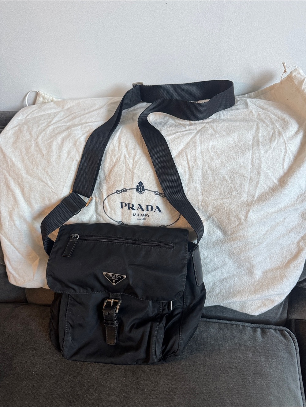 Prada Tessuto Messenger Black Nylon Crossbody Sling Bag